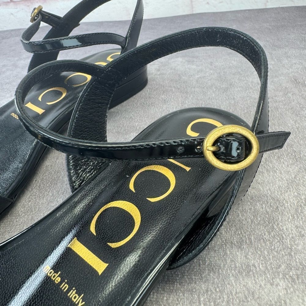 Gucci NIB Horsebit Black Patent Sandals Flats 38.5 - Picture 5 of 12